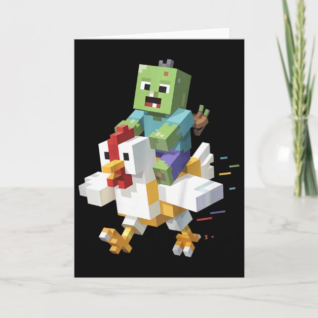Barn Jocke Kyckling Tröja Pixel Art Spelare Zombie Kort (Framsida)