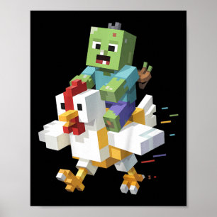 Barn Jocke Kyckling Tröja Pixel Art Spelare Zombie Poster