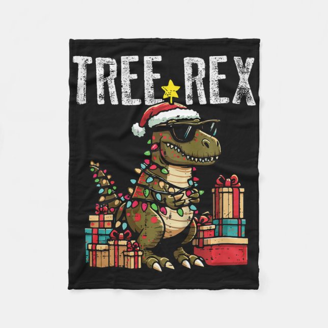 Barn Jul Dinosaur Tree Rex Xmas Trex Småbarn Fleecefilt (Framsidan)