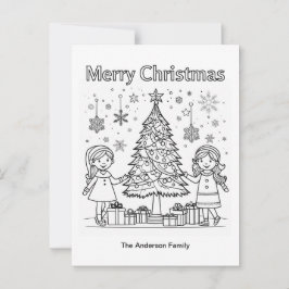 Barn Jul Färgbild Träd God Jul Vykort