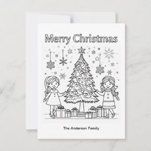 Barn Jul Färgbild Träd God Jul Vykort