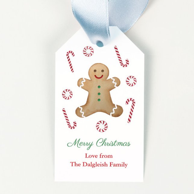Barn Jul Pepparkaksgubbe Karamellpinnar Presentetikett (Green and red gingerbread men Merry Christmas gift tags)