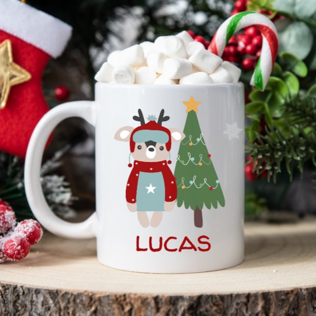 Barn jul Personlig mugg (Cute Christmas mug, personalized kids mug, personalized christmas mug, mug with kids name, hot cocoa)