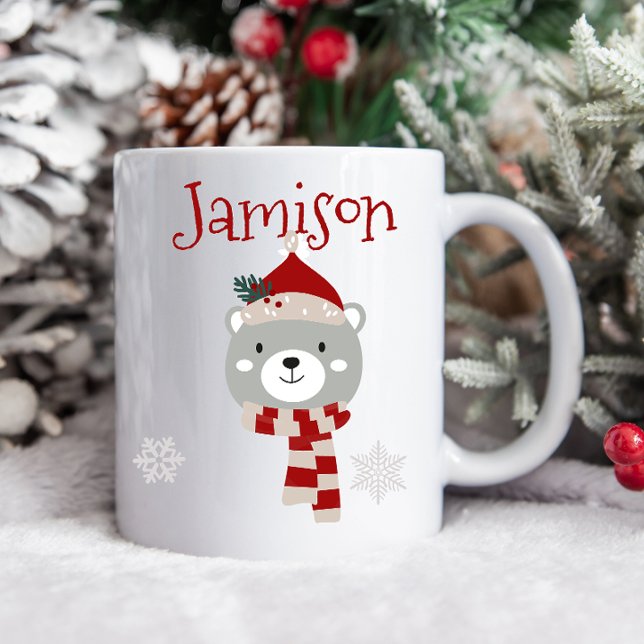 Barn jul Personlig mugg (personalized kids mug, kids christmas mug, kids cute mug, kids cute christmas mug, reindeer hat)