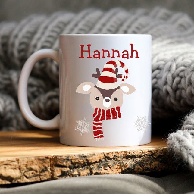 Barn jul Personlig mugg (personalized kids mug, kids christmas mug, kids cute mug, kids cute christmas mug, reindeer hat )