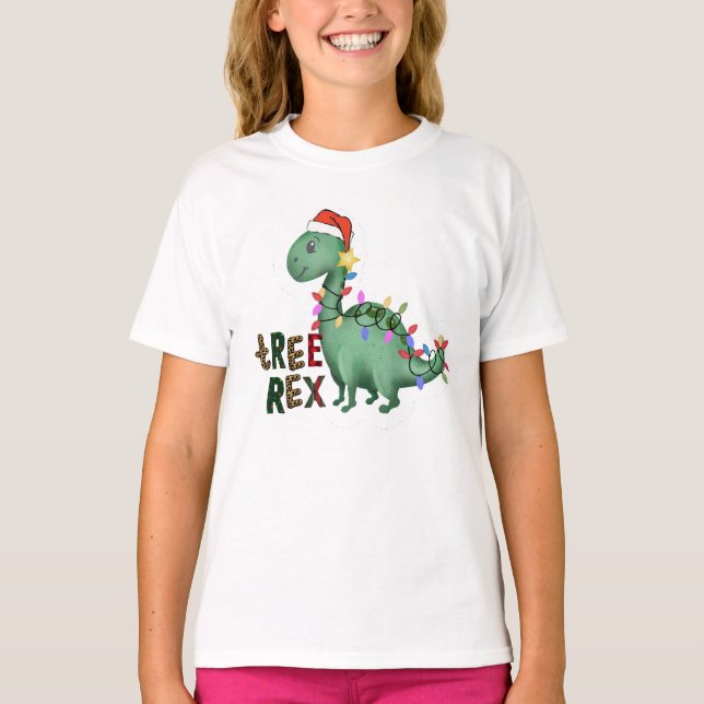 Barn juldosinosaur Tee, T-Rex Träd Rex T Shirt (Framsida)