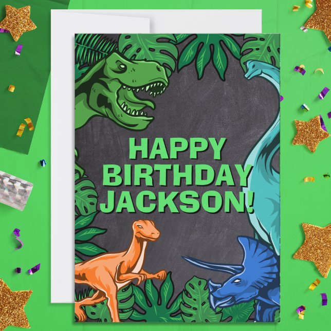 Barn Jurassic Trex Dino Dinosaur födelsedag Kort (Wish happy birthday to your favorite dinosaur lover! Great for kids of all ages!)