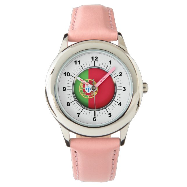 Barn Justable Portugal Flagga Rosa Hearjärt Armbandsur (Framsida)