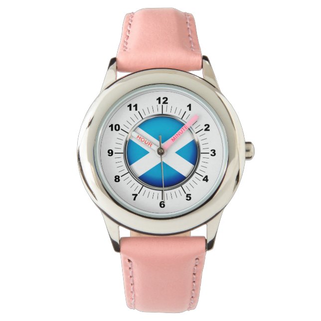Barn Justable Scotland Flagga Rosa Hearearts Armbandsur (Framsida)