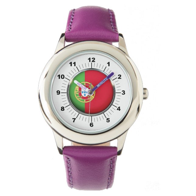 Barn justerbar Portugals Flagga Lila Ribb Armbandsur (Framsida)