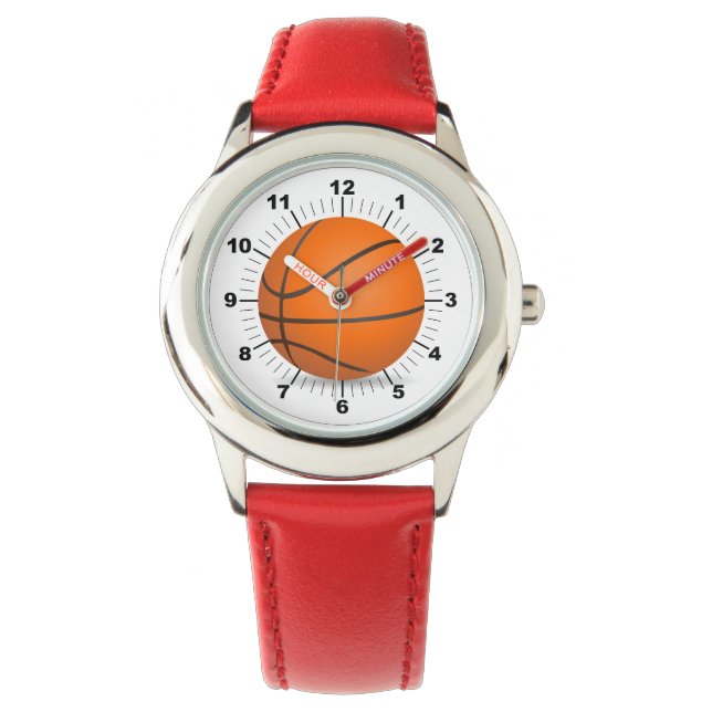 Barn justerbara Basketball Red Hearts Armbandsur (Framsida)