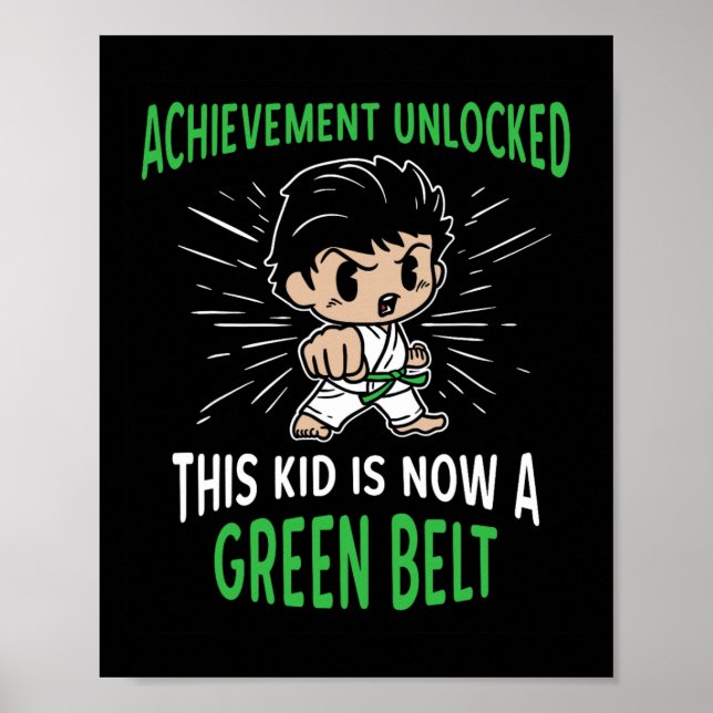 Barn Karate Student Grönt Bälte Utmärkelse T Shirt Poster (Framsidan)