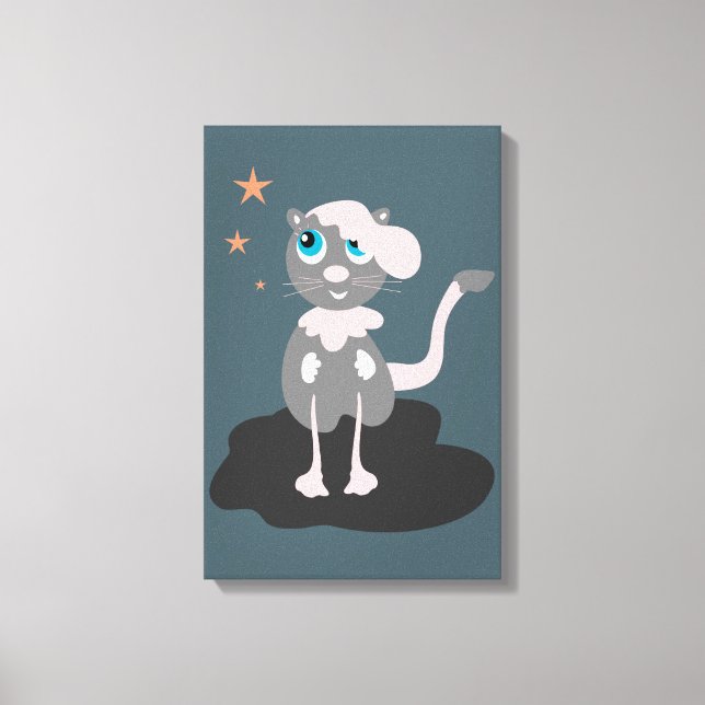 Barn Kat Illustration Söt Tecknad Kattunge Canvastryck (Framsida)