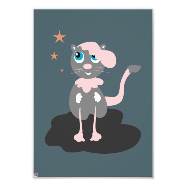 Barn Kat Illustration Söt Tecknad Kattunge Fototryck (Framsidan)