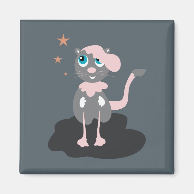 Barn Kat Illustration Söt Tecknad Kattunge Magnet (Framsidan)
