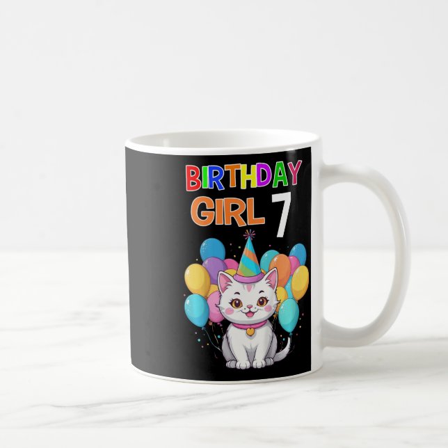 Barn Katt Birthday 7 Födelsedagsfest Flickor 7:e B Kaffemugg (Höger)