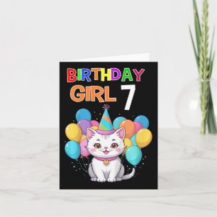Barn Katt Birthday 7 Födelsedagsfest Flickor 7:e B Kort