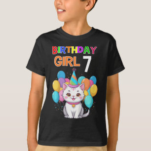 Barn Katt Birthday 7 Födelsedagsfest Flickor 7:e B T Shirt