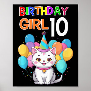 Barn Katt födelsedag 10 Födelsedagsfester Flickor Poster