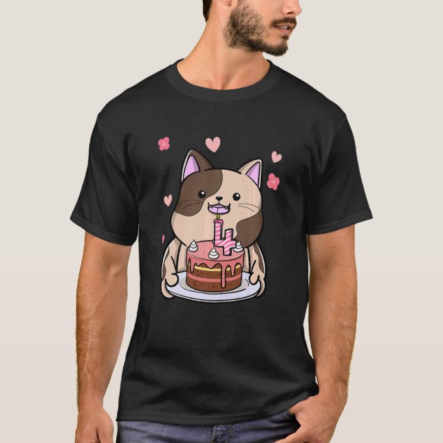 Barn Knubbig Katt som födelsedag 4 år B T Shirt (Framsida)