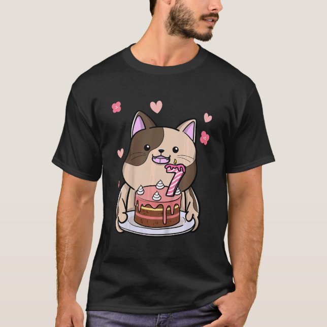 Barn Knubbig Katt som födelsedag i 7:e år B T Shirt (Framsida)