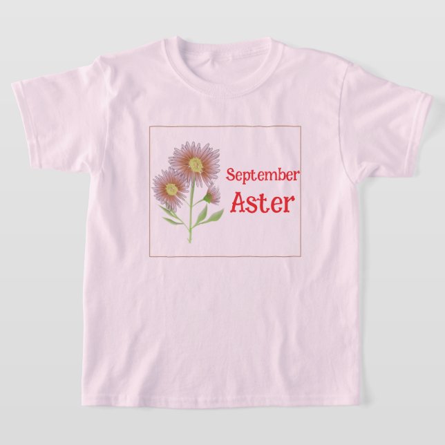 Barn Konst Aster Blomma September Födelsedag  T Shirt (Laydown)