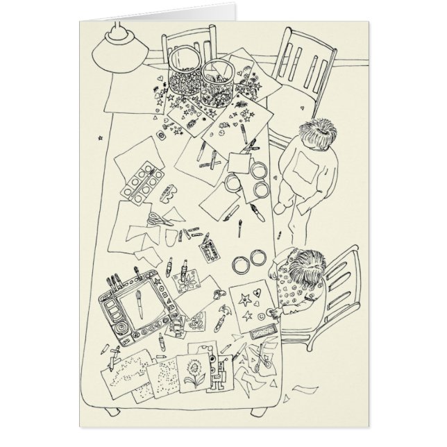 Barn Kreativ  Funny Family Line Teckning Hälsningskort (Framsidan)