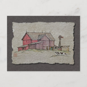 Barn Kvarn & Cow Vykort
