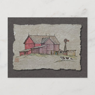 Barn Kvarn & Cow Vykort
