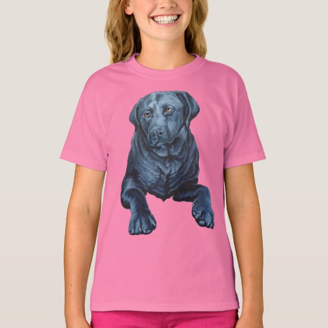 Barn Labrador Shirts Girl's Blue Hund Art T-shirts (Framsida)
