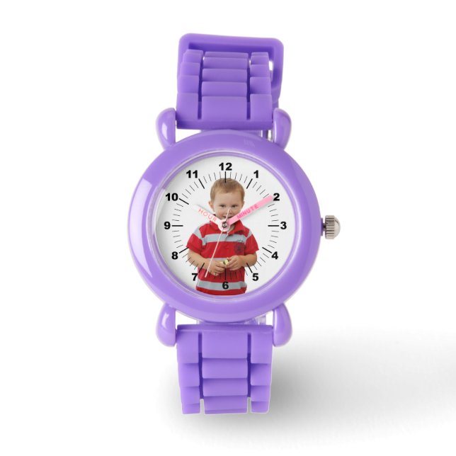 Barn-läderband - Anpassningsbar - Röda Glitter Armbandsur (Framsida)