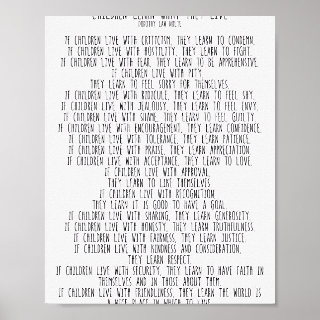 Barn lär sig vad de lever #minimalism poster (Framsidan)