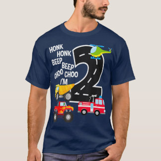 Barn Lastbilar 2:a födelsedag Party Småbarn II år T Shirt
