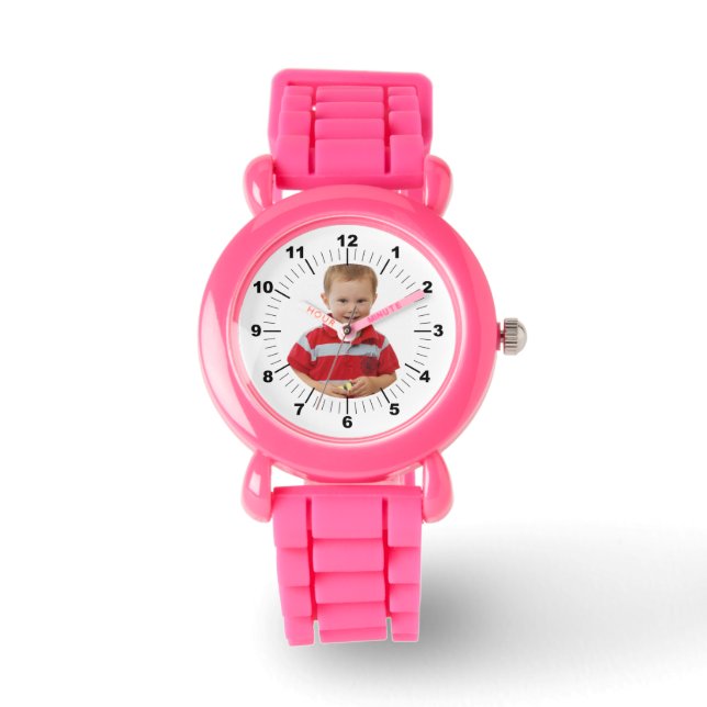 Barn Leather Strap Watch - Anpassningsbar - Rosa G Armbandsur (Framsida)