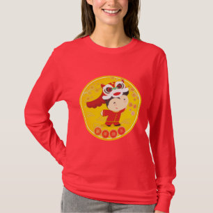 Barn Lejonare dansår Nyår lycka Kvinnor i rött T Shirt