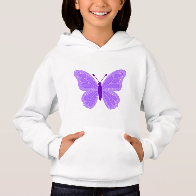 Barn lila fjäril hoodie t shirt (Framsida)
