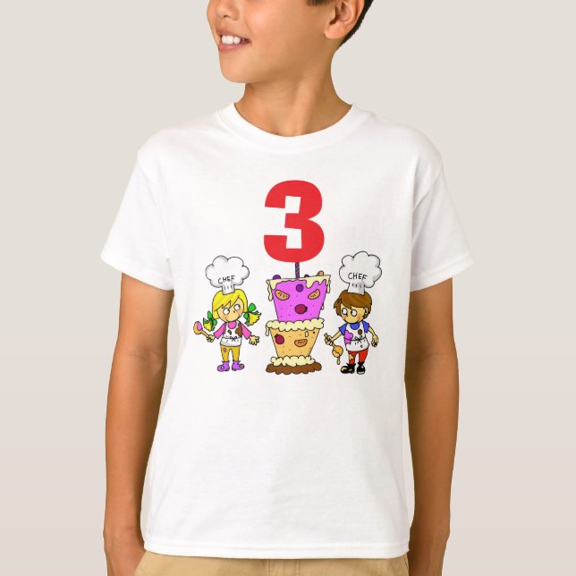 Barn Liten kock 3-årsfirande T Shirt (Framsida)