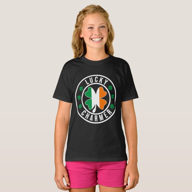 Barn Lucky Charmer Irländsk Shamrock-flagga T Shirt (Hel framsida)