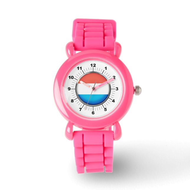 Barn Luxembourg Flagga Rosa Glitter Strap Watch Armbandsur (Framsida)