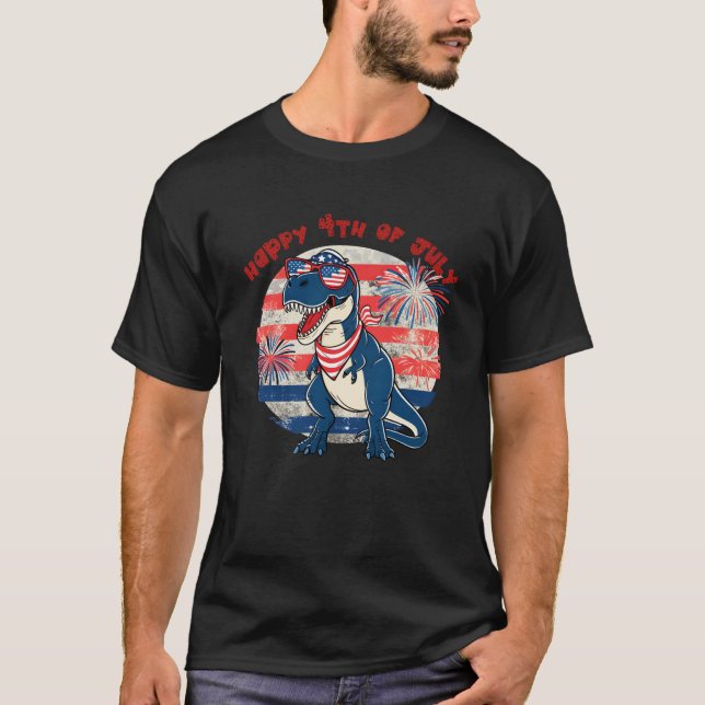 Barn LYCKLIG 4:e JULY Amerisaurus T Rex Red White Shirt (Framsida)