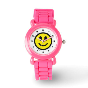 Barn Lycklig ansikte Rosa Glitter Strap Armbandsur