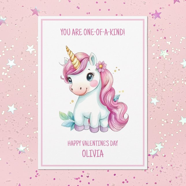 Barn Magisk Enhörning Söt Flickor Färgglad Alla Hj Julkort (Kids Magical Unicorn Cute Girls Colorful Valentine Holiday Card)