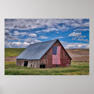 Barn med amerikansk Flagga   Colfax, Washington Poster
