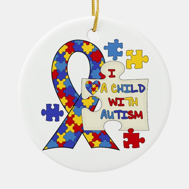 Barn med Autismmedvetenhetbandet Julgransprydnad Keramik (Framsidan)