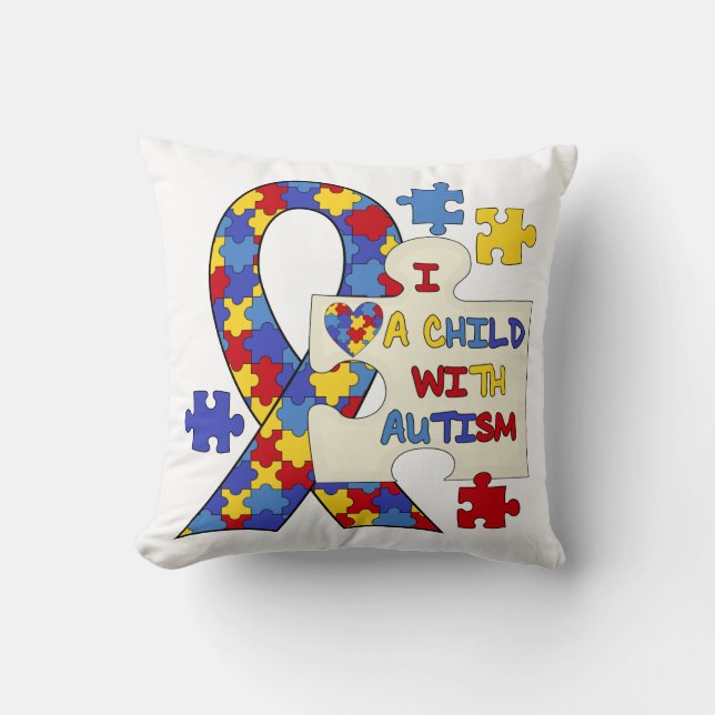 Barn med Autismmedvetenhetbandet Kudde (Framsida)
