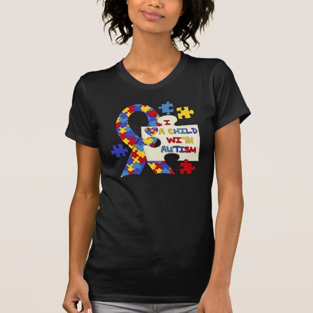 Barn med Autismmedvetenhetbandet Tee Shirt (Framsida)