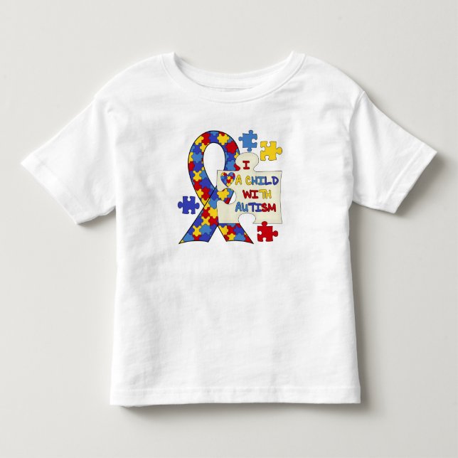 Barn med Autismmedvetenhetbandet Tee Shirt (Framsida)