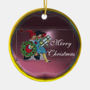 BARN MED CHRISTMAS GIFTS JULGRANSPRYDNAD KERAMIK