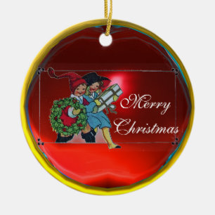 BARN MED CHRISTMAS GIFTS JULGRANSPRYDNAD KERAMIK