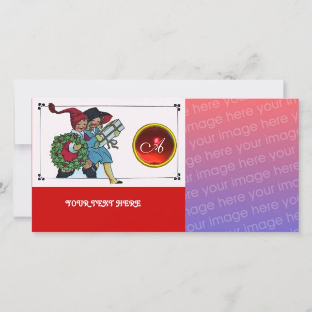 BARN MED CHRISTMAS GIFTS monogram Julkort (Framsida)